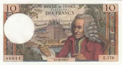 France 10 Francs - Voltaire - 07-10-1965 - Serial E.176