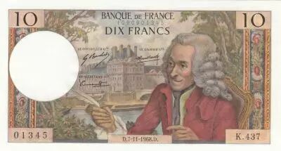 France 10 Francs - Voltaire - 07-11-1968 - Serial K.437