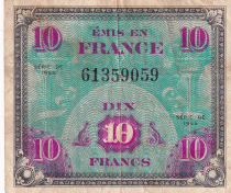France 10 Francs Allied Military Currency (Flag) - 1944 No Serial - VF
