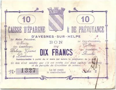 France 10 Francs Avesnes-Sur-Helpe Caisse d��p. pr�voyance