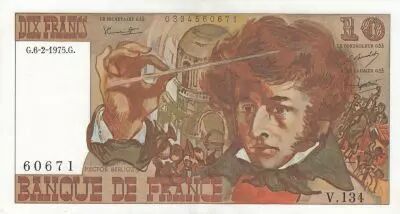 France 10 Francs Berlioz - 06-02-1975 - Serial V.134 - XF
