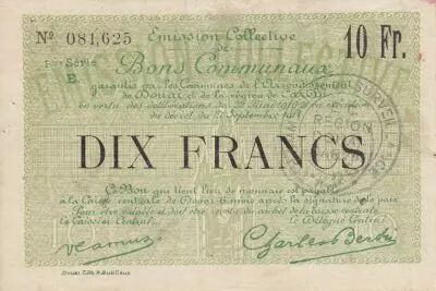 France 10 Francs Douai City - 1916