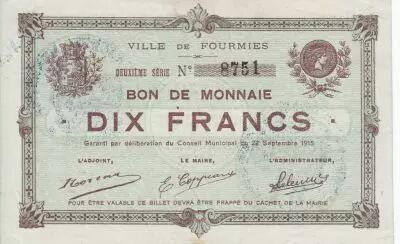 France 10 Francs Fourmies City - 1915
