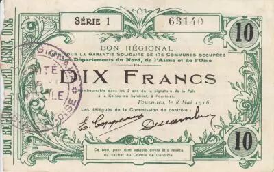France 10 Francs Fourmies City - 1916