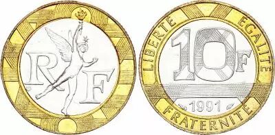 France 10 Francs G�nie - 1991 - Bim�tal