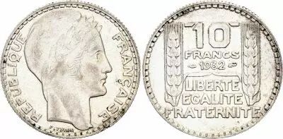 France 10 Francs Laureate head - 1932 Silver