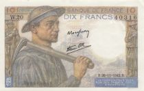 France 10 Francs Miner - 19-11-1942 Serial W.20 - AU