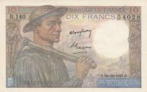 France 10 Francs Miner - 30-10-1947 Serial B.140 - aUNC