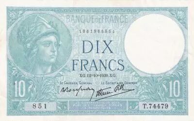France 10 Francs Minerve - 12-10-1939 - S�rie T.74479