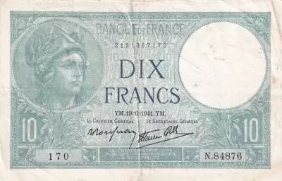 France 10 Francs Minerve - Ann�es vari�es 1916-1942 - TTB