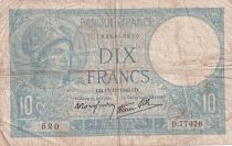 France 10 Francs Minerve -17.10.1940 - Serial D.77476