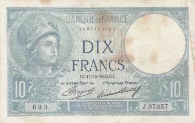 France 10 Francs Minerve 17-12-1936 - S�rie J.67857