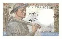 France 10 Francs Mineur - 22.06.1944 - S&eacute;rie E.90 - F.8.12