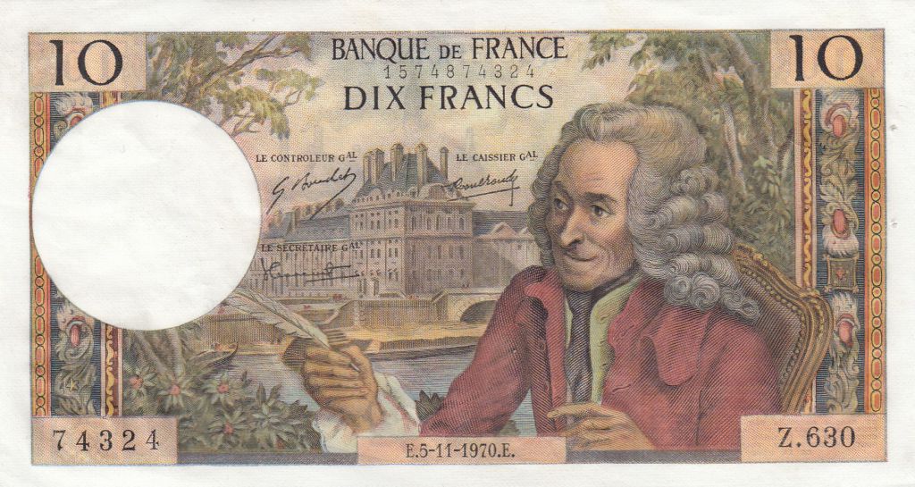 Banknote France 10 Francs Voltaire 05 11 1970 Serial Z 630