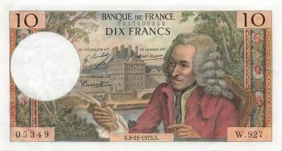 France 10 Francs Voltaire - 08-11-1973 - Serial W.927