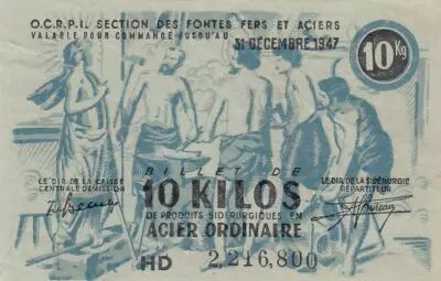 France 10 Kilos de Acier Ordinaire - Organisation des fontes, fers et aciers - 1947