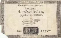 France 10 Livres - Filigrane Fleur de Lys - 24-10-1792 - Sign. Taisaud - Série 1759