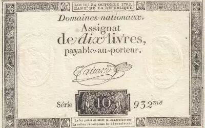 France 10 Livres - Filigrane Fleur de Lys - 24-10-1792 - Sign. Taisaud - S�rie 932