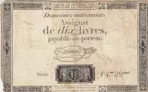 France 10 Livres - Filigrane R&eacute;publique - Sign. Taisaud - 24-10-1792 - S&eacute;rie 14729