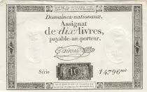 France 10 Livres - Filigrane R&eacute;publique - Sign. Taisaud - 24-10-1792 - S&eacute;rie 14796
