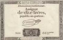 France 10 Livres - Filigrane R&eacute;publique - Sign. Taisaud - 24-10-1792 - S&eacute;rie 6627