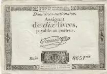 France 10 Livres - Filigrane République - Sign. Taisaud - 24-10-1792 - Série 8651