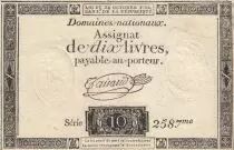 France 10 Livres - Watermark Fleur de Lys - 24-10-1792 - Sign. Taisaud - Serial 2587