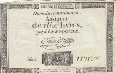France 10 Livres - Watermark Republique -  French Revolution - 24-10-1792 - Serial 11213