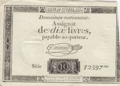 France 10 Livres - Watermark Republique -  French Revolution - 24-10-1792 - Serial 12597