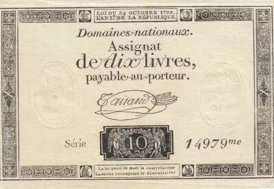 France 10 Livres - Watermark Republique -  French Revolution - 24-10-1792 - Serial 14979
