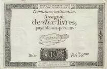 France 10 Livres - Watermark Republique -  French Revolution - 24-10-1792 - Serial 8638
