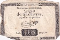 France 10 Livres Black - Watermark Fleur de Lys - (24-10-1792) - Sign. Taisaud - Serial 203