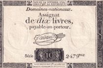 France 10 Livres Black - Watermark Fleur de Lys - (24-10-1792) - Sign. Taisaud - Serial 2479 - P. A.66
