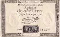France 10 Livres Black - Watermark Fleur de Lys - (24-10-1792) - Sign. Taisaud - Serial 3145 - P. A.66