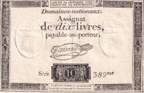 France 10 Livres Black - Watermark Fleur de Lys - (24-10-1792) - Sign. Taisaud - Serial 389 - P. A.66