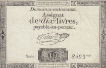 France 10 Livres Black - Watermark fleur de Lys - (24-10-1792) - Sign. Taisaud - Serial 8493