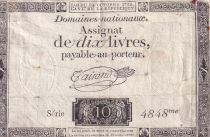France 10 Livres Black - Watermark Republique - (24-10-1792) - Sign. Taisaud - Serial 4848 - P. A.66