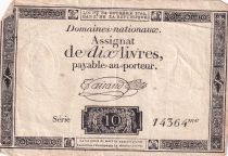 France 10 Livres Black on white Watermark Republique (24-10-1792) - Sign. Taisaud - Serial 14364