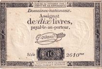 France 10 Livres Black on white Watermark Republique (24-10-1792) - Sign. Taisaud - Serial 2610