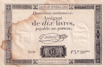 France 10 Livres Black Watermark Republique (24-10-1792) - VF + - French Revolution