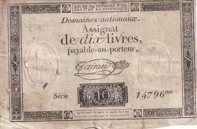 France 10 Livres Noir - (24-10-1792) - Sign. Taisaud - S�rie vari�es - L.161b