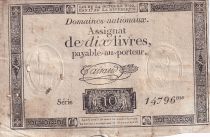 France 10 Livres Noir - (24-10-1792) - Sign. Taisaud - Série variées - L.161b
