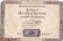 France 10 Livres Noir - Filigrane Fleur de Lys - (16-12-1791) - Sign. Taisaud - Série 1966