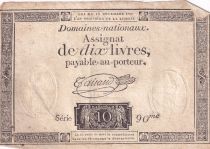 France 10 Livres Noir - Filigrane Fleur de Lys - (16-12-1791) - Sign. Taisaud - Série 90
