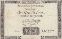 France 10 Livres Noir - Filigrane fleur de Lys - (24-10-1792) - Sign. Taisaud - Série 11056