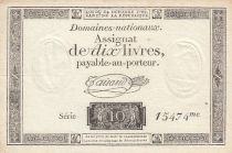 France 10 Livres Noir - Filigrane fleur de Lys - (24-10-1792) - Sign. Taisaud - Série 15474