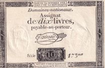 France 10 Livres Noir - Filigrane Fleur de Lys - (24-10-1792) - Sign. Taisaud - Série 173 - L.161a