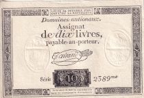 France 10 Livres Noir - Filigrane Fleur de Lys - (24-10-1792) - Sign. Taisaud - Série 2389 - L.161a