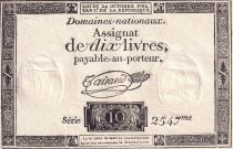 France 10 Livres Noir - Filigrane Fleur de Lys - (24-10-1792) - Sign. Taisaud - Série 2547- L.161a