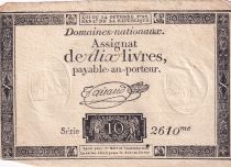France 10 Livres Noir - Filigrane Fleur de Lys - (24-10-1792) - Sign. Taisaud - Série 2610